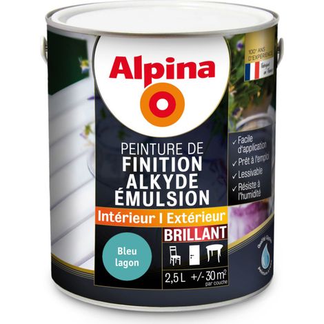 Alpina Peinture Alkyde en Emulsion Bois & Multisupports - Intérieur & Extérieur - Brillant Conditionnement: 2,5L - Couleur: NOIR (1/2)