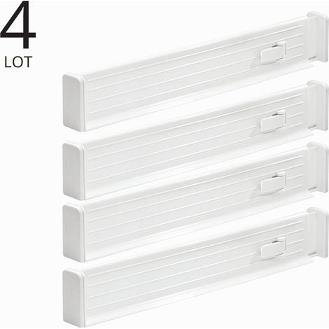 séparateur de tiroir réglable (lot de 4) – organisateur de tiroir en plastique – range couverts pour tiroir de cuisine – pour tiroir chambre à coucher – blanc (1/5)