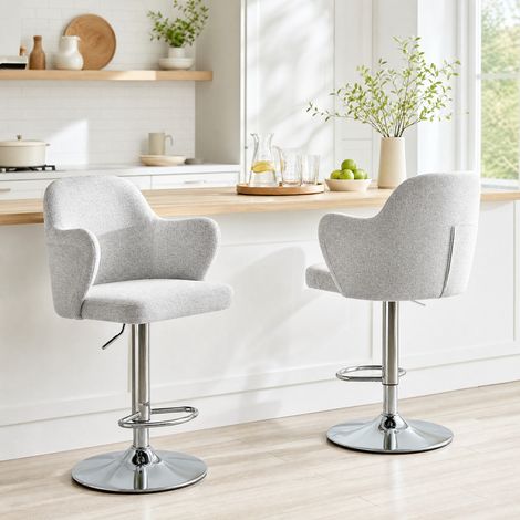 DESMIU Tabouret de Bar Lot de 2 Pivotant à 360° avec Accoudoirs et Hauteur Réglable en Tissu Gris Clair 88 × 49 × 54.5 cm (1/5)