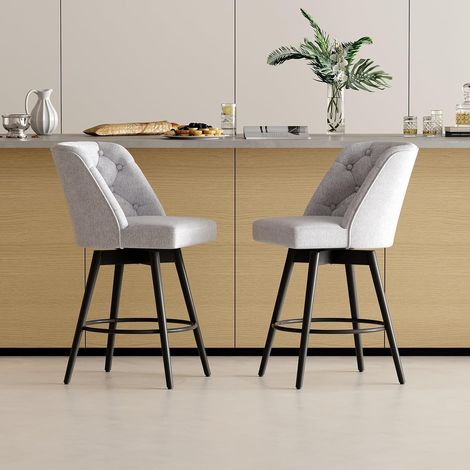 Lot de 2 tabourets de bar pivotant 66 cm gris clair tissu lin avec dossier îlot de cuisine (1/5)