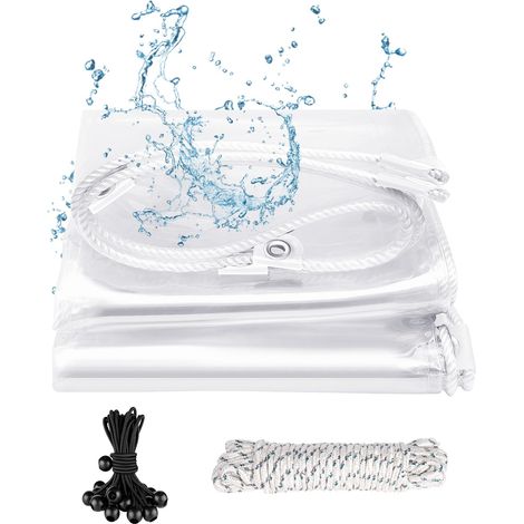 Bache de Protection Exterieur, 420 g/m² 3x5m Imperméable Bâche Transparente avec Œillets Renfort, Bâches Résistante aux Intempéries avec Tendeur Elastique pour Meubles de Jardin, Piscine (1/5)