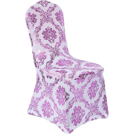 Housses de chaises de salle à manger à imprimé floral doré et bronzé, amovibles et lavables, en spandex extensible, pour décoration de fêtes, mariages et maison, rose et violet (1/5)