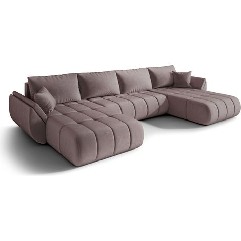 Canapé d’angle velours panoramique convertible avec coffre LUMEN-Vieux rose (1/4)