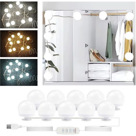 10 Lumière de Miroir Dimmable 3 Couleurs LED Miroir Coiffeuse Lampe Coiffeuse Lumiere Hollywood Lampes de Maquillage pour Miroir Cosmétique Camping Prise de Photos Fêtes (1/5)