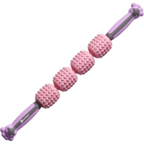 Bâton de massage musculaire en silicone à quatre billes - Bâton de massage texturé à main pour les mollets, les jambes, les épaules et le cou - 57 cm - Rose-AquaForge (1/3)