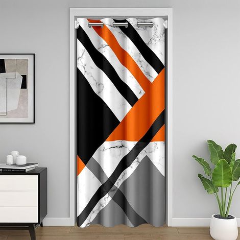 Burnt Orange Gris Géométrique Rideau de Porte pour Porte Privacy 86x203 Patch Gris Géométrique Triangle Stripe Rideau Caché en Marbre Noir et Blanc Rideau de Slogan avec des Lignes Simples - 86x203cm (1/5)