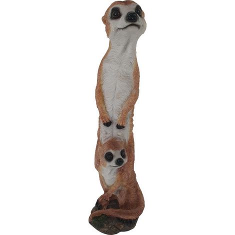 Dekofigur Erdmännchen mit Kind 47 x 13,5 cm braun Skulptur