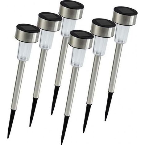 Lot de 6 LED Lampes Solaires Extérieures - Bornes Lumineuses À Planter - ∅ 4,5 cm - H.31 cm - Batterie 1,2V/150 mA - Acier Inoxydable + ABS (1/4)
