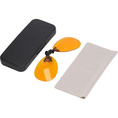 Aufsteckbrille, UV-Schutz, Blaulichtfilter, randlos, um 180° vertikal schwenkbar, orange und rund. (1/5)