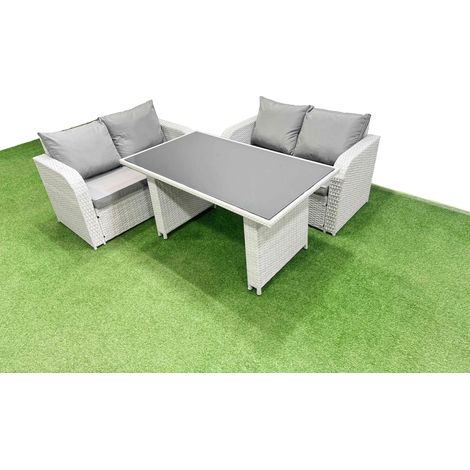 Fimous 3 Pieces Outdoor PE Rattan Sofa Set Patio Garden Furniture Sets with Cushions Light Grey (1/4)