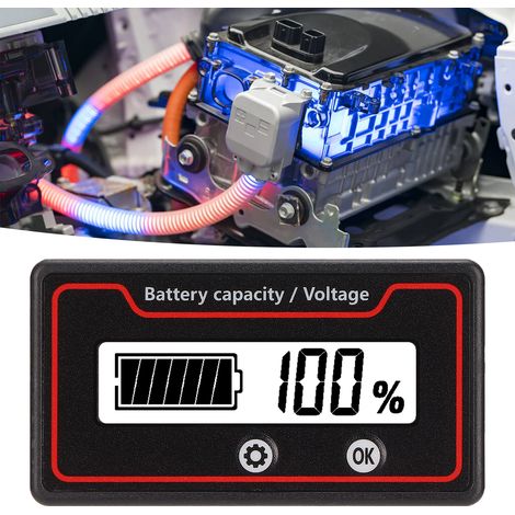 Jauge de batterie LCD avec alarme et éclairage pour véhicule électrique 12‑84V, affichage sécurisé de la capacité et tension, lumière blanche (1/5)