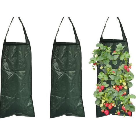 Sacs à Plantes 3 Pièces Sacs de Plantation 10 Trous Respirant Sac Fraise Suspension Verticale pour Fraises, Tomates, Plantes Potagères (Vert Foncé) (1/5)