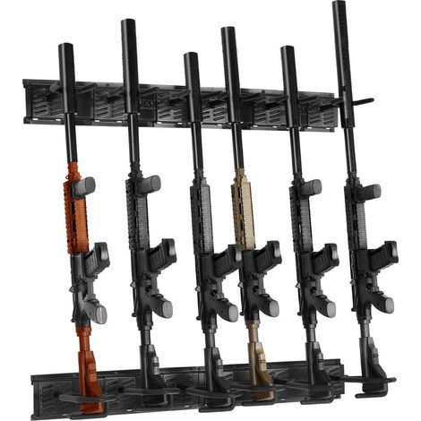 Râtelier Mural pour Armes Rangement Vertical 6 Fusils Métal Support 81,6 kg pour Maison et Cabine de Chasse (1/5)