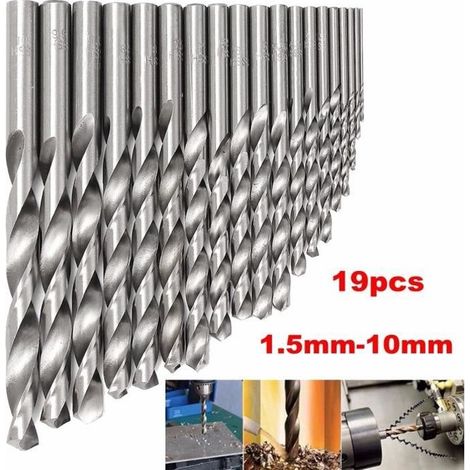 TEMPSA 19pcs HSS Foret Titane Acier Mèche Forage Perceuse Revêtu Drill Bits Fraise - 1.5-10mm (1/3)