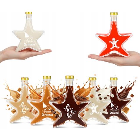 5 bottiglie da 200 ml a forma di stella di Natale con stampa per liquori natalizi