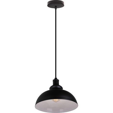 Vintage Retro Chandelier E27 Socket Pendant Light Industrial Style Pendant Lights Metal Shade For Bar Barn Cafe Loft (Black Exterior, White Interior) (1/5)