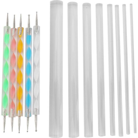 Punktmalset für Kieselsteine, bestehend aus einem Punktstift, einer Schablone und einem Kosmetikpinsel. (1/4)
