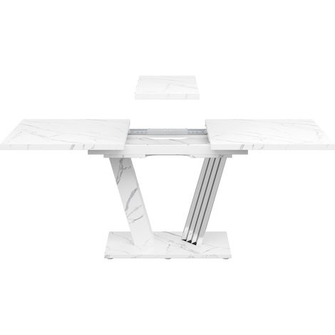 Mesa extensible con efecto mármol 120-160 x 80 x 76 cm, MDF y metal, blanca (1/5)