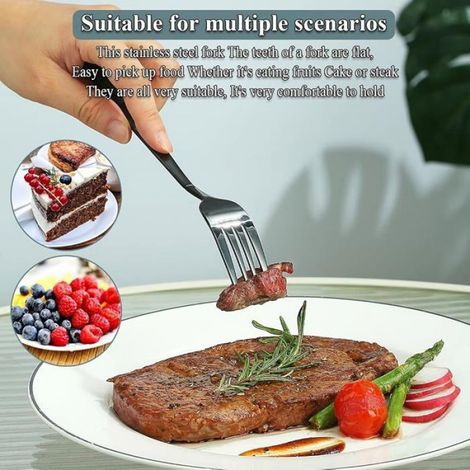 Fourchette De Table - Acier Inoxydable Revêtu Titane Noir - Pour Repas Formels Et Quotidiens - 12 Pièces (1/5)