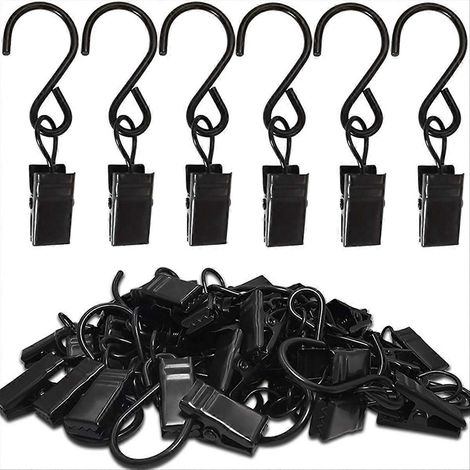 Lot de 50 crochets en S en acier inoxydable pour rideaux, noirs (1/5)