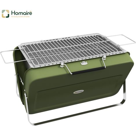 HOMAIRE Tischgrill Holzkohlegrill Edelstahl Grün für Picknick et Jardin avec Kohleschale, Grillrost et Griff