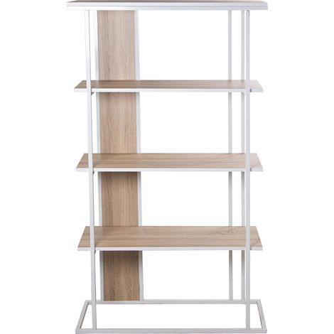 Étagère avec 3 Niveaux en métal et Bois Blanc et chêne 100 x 40 x 176 cm (1/4)