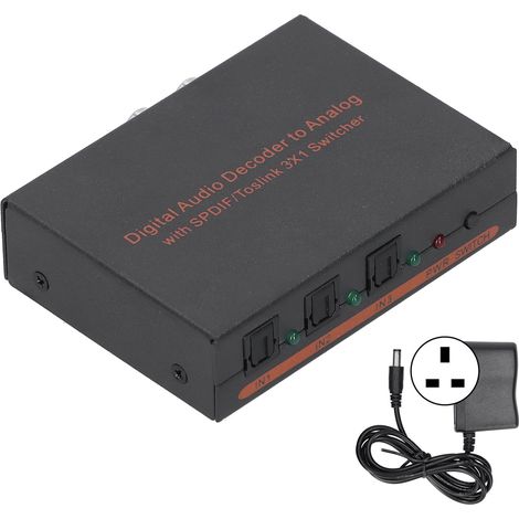 Convertisseur audio numérique optique 3x1 vers SPDIF/AV/RCA, décodeur fibre optique, prise UK 100-240V (1/5)