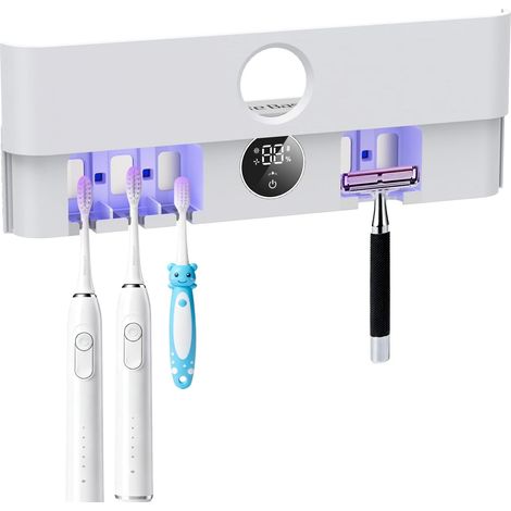 Porte Brosse à Dents Mural, Brosse à Dents Désinfectante UV avec Séchage et Ventilation, 6 Fentes, Anti-Moisissures et Neutralisation des Odeurs pour Salle de Bain Familiale (1/5)