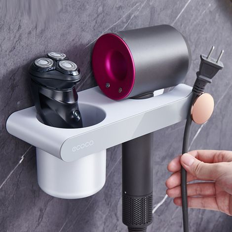 Support pour sèche-cheveux Yikeke pour salle de bain et toilettes, compatible avec le sèche-cheveux Dyson Lazy, grand modèle gris. (1/5)
