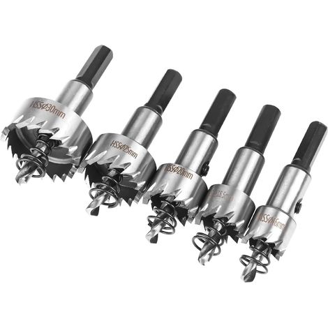 5 scies cloches HSS cobalt, diamètres 16, 18,5, 20, 25 et 30 mm, forets circulaires pour métal, acier, aluminium, plastique et bois, accessoires de perçage pour atelier (1/5)