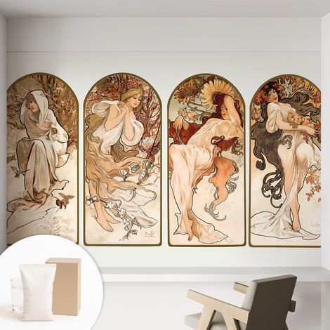 Tapete Vliestapete mit Kleber für Wohnzimmer Schlafzimmer Küche - Wanddekoration Weibliche Jahreszeiten 152x104 cm (1/5)