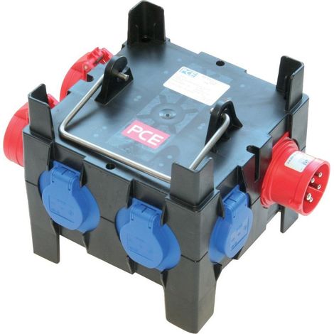 Répartiteur électrique 2x CEE 16A – 4x prises de courant – IP44 – Boîtier polyamide résistant aux chocs – Pour chantiers humides – PCE