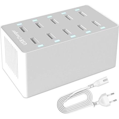 Station de Charge USB, hub Chargeur USB de 50 W à 10 Ports, Chargeur USB multiport avec Smart Detect, Compatible avec iPhone, Galaxy, Tablette iPad et appareils de Charge USB (1/5)
