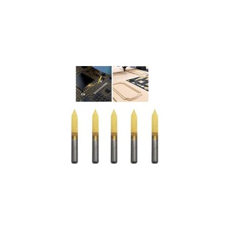 Set di 5 punte per fresatrici CNC per incisione, con punta in carburo da 0,1 mm a 45 gradi, rivestimento in titanio, diametro 3,175 mm - Crezuo