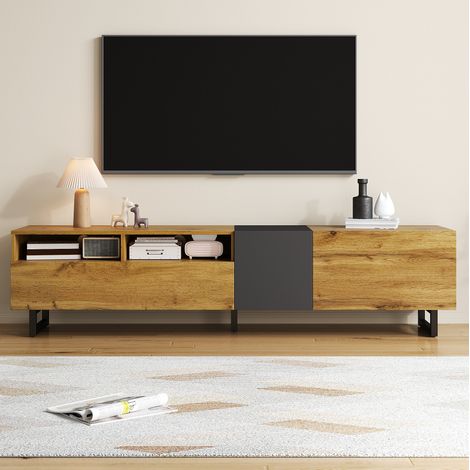 Mueble TV Colorblock, Diseño Contrastado, 3 Puertas, 2 Compartimentos, Patas Metálicas Forma U (1/5)
