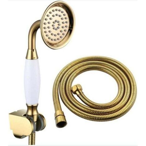 – Pommeau de douche laiton or – Flexible tuyau 1.5M – Augmente la pression d'écoulement – Installation murale facile (1/4)