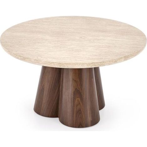 Table basse ronde travertin et bois 80cm Hoos (1/5)