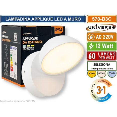 UNIVERSO 570-B3C LAMPADA APPLIQUE LED DA MURO TESTA RUOTABILE 12W SMD  CCT 3IN1 CAMBIA COLORE IP54 DA ESTERNO (1/5)