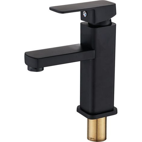 Mattschwarzer, schlanker, einteiliger Waschtischhahn, Einhebel-Waschtischhahn für Badezimmer und Toilette, Waschtischhahn, Waschbeckenhahn