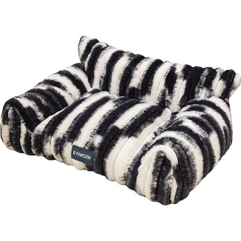 Canapé Chien Chat M 60x45x25 cm Fausse Fourrure Lapin Rayée Noir et Blanc – Panier Sofa Accoudoirs Dossier Épais – Lit Moelleux Chat Petit Chien Bichon York 4 Saisons Intérieur Hiver (1/3)