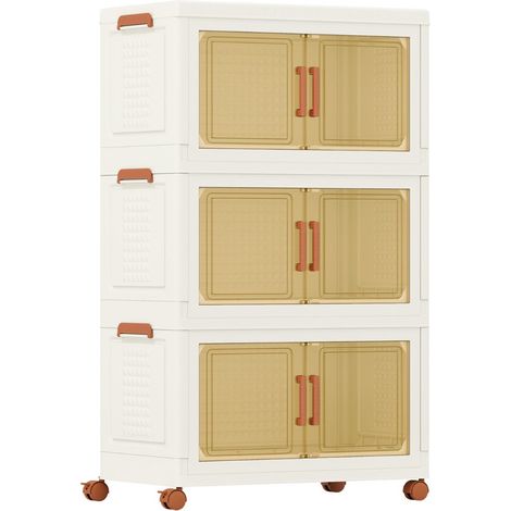 Set di 3 scatole di stoccaggio pieghevoli 62,5 x 34,5 x 99,5 cm con accesso rapido design impilabile in PP bianco 200009811