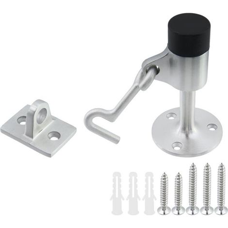 Butée de porte en acier inoxydable avec crochet et tampon caoutchouc insonorisant – Argent, 1 pièce (1/4)