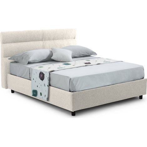 Letto Matrimoniale Brienno, Letto Matrimoniale Sfoderabile, Contenitore Made in Italy, Dimensione Materasso 160x190 cm, Beige
