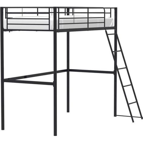 Les Tendances – Lit mezzanine enfant en métal noir 90x190cm – Sommier inclus – Dimensions L198,2 x l146,5 x H182,5 cm – Pour petites pièces