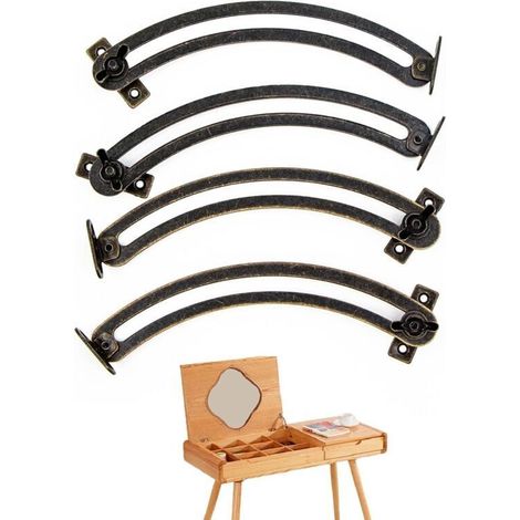 Set di 4 cerniere con sollevatore per coperchio – cerniera vintage, curva e regolabile, per mobili, armadi, contenitori per giocattoli, tatami e soffitti – Crezuo (1/4)