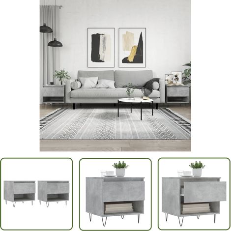 The Living Store Couchtische 2 Stk. Betongrau 50x46x50 cm Holzwerkstoff - Elegante Couchtische - Wohnzimmerstil - Holzwerkstoff - Metallgestell - Betongrau (1/5)