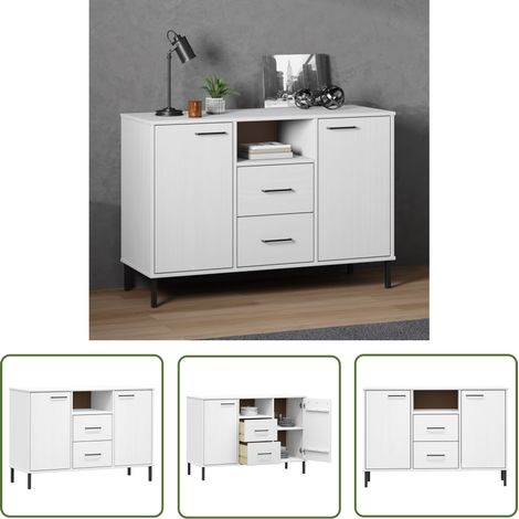 Buffet Commode Armoire Luxueux, pour Salon Chambre Entrée Cuisine, avec pieds en métal Blanc 113x40x77 cm Bois massif OSLO OIB5110E (1/5)
