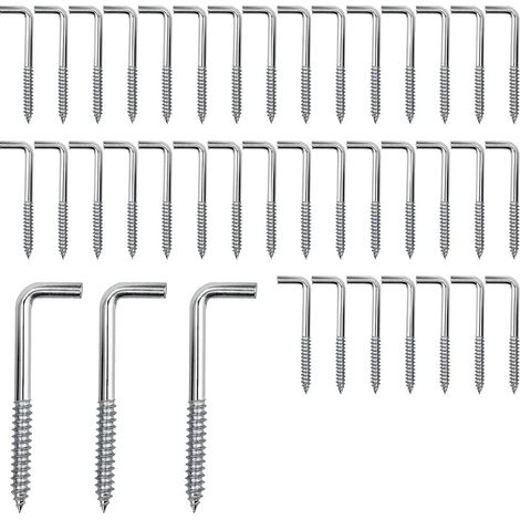 Lot de 40 Crochets à Vis Vis D'angle Crochets L Crochet a Visser Acier au Carbone Vis pour Suspendre Plantes Ustensiles de Cuisine Carillons Éoliens, 40 15mm(M3.7) (1/5)