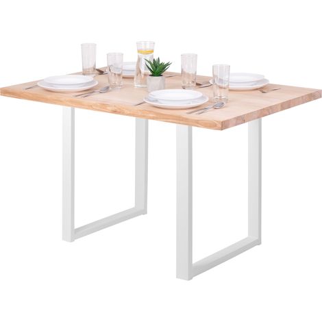 LAMO Manufaktur Table è manger, table pour salle è manger 120x80x76 cm, Bois massif, Loft, Frène Sévère / Blanc, LEG-01-A-001-9016L
