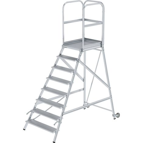 MUNK Podestleiter mit Rollen und Griff Aluminium geriffelt 8 Stufen (1/2)